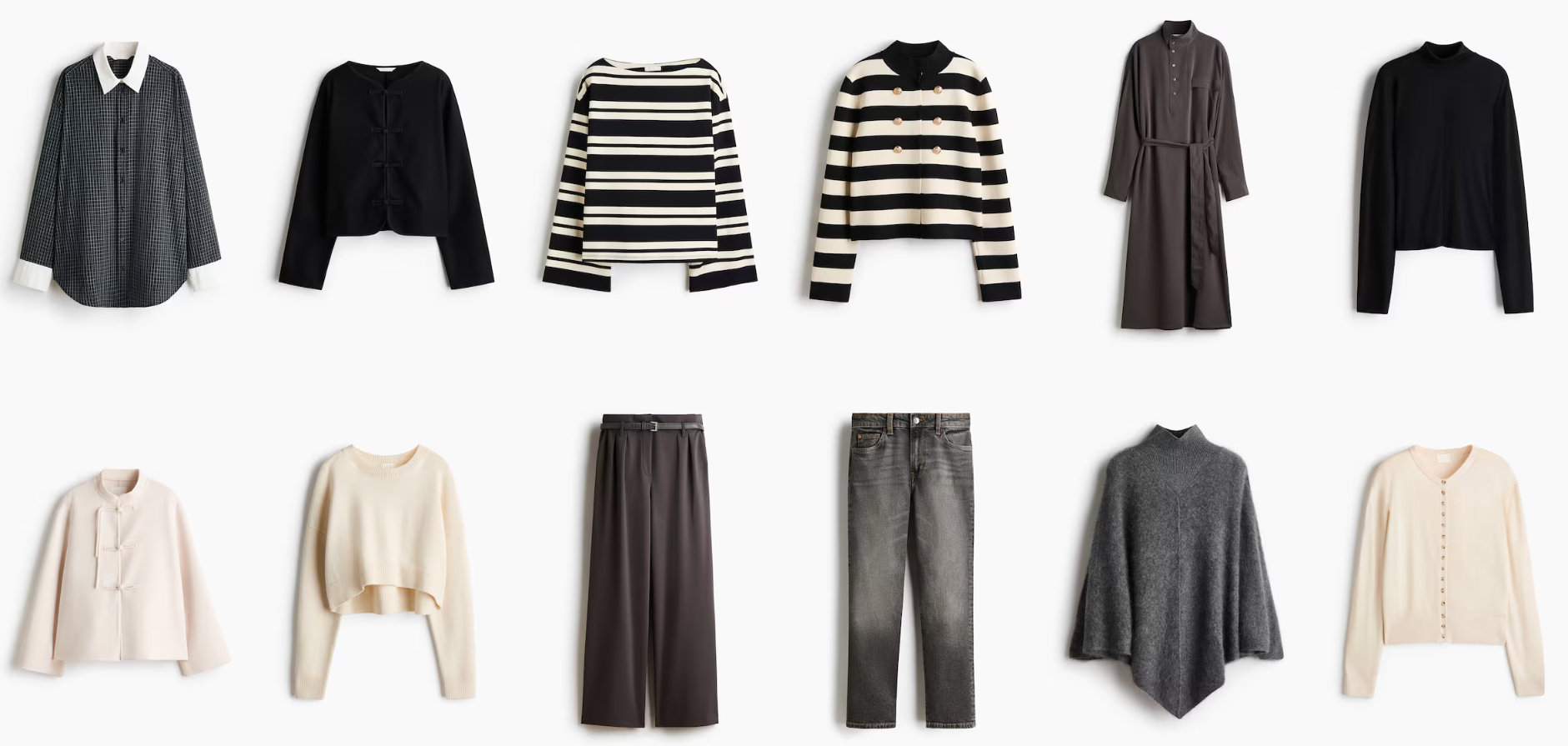 H&M women’s collection: tops, coats, jeans, and pants